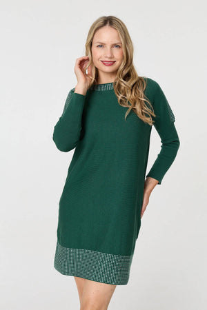 Green | Geo Print Long Sleeve Short Jumper Dress

