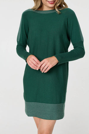 Green | Geo Print Long Sleeve Short Jumper Dress
