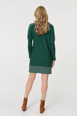 Green | Geo Print Long Sleeve Short Jumper Dress
