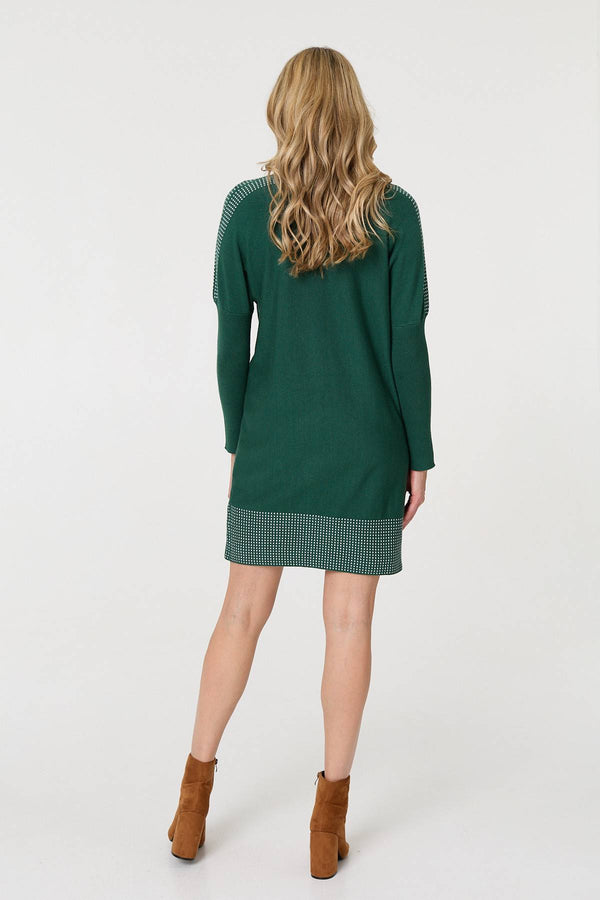 Green | Geo Print Long Sleeve Short Jumper Dress
