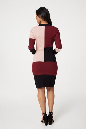 Red | Colour Block Bodycon Knit Dress