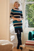 Black | Striped Bodycon Short Knit Dress : Model is 5'10