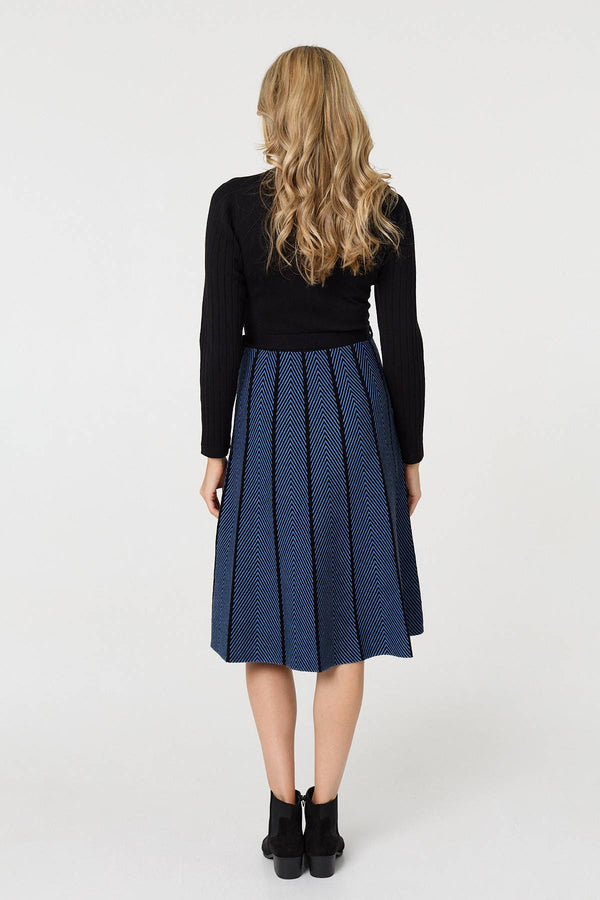 Blue | Chevron Texture Knee Length Jumper Dress

