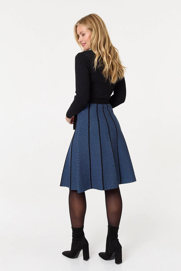 Blue | Chevron Texture Knee Length Jumper Dress
