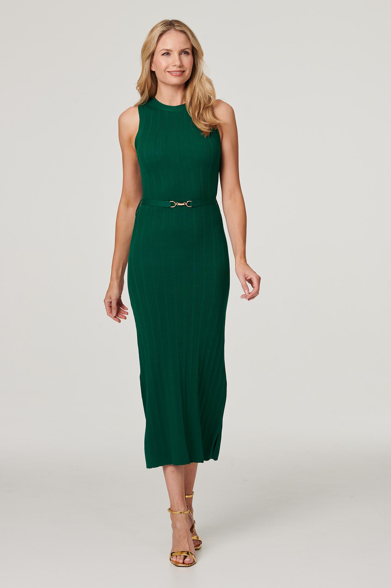 Green | Sleeveless Knit Shift Dress : Model is 5'10"/178 cm and wears UK10/EU38/US6/AUS10