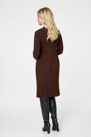 Brown | Embellished High Neck Knit Dress