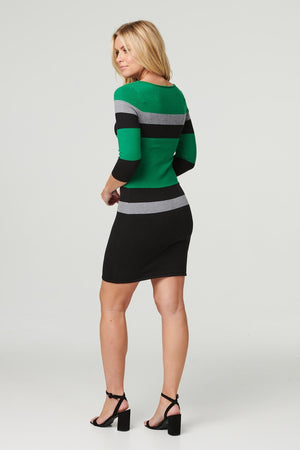 Green | Striped Colour Block Knit Dress