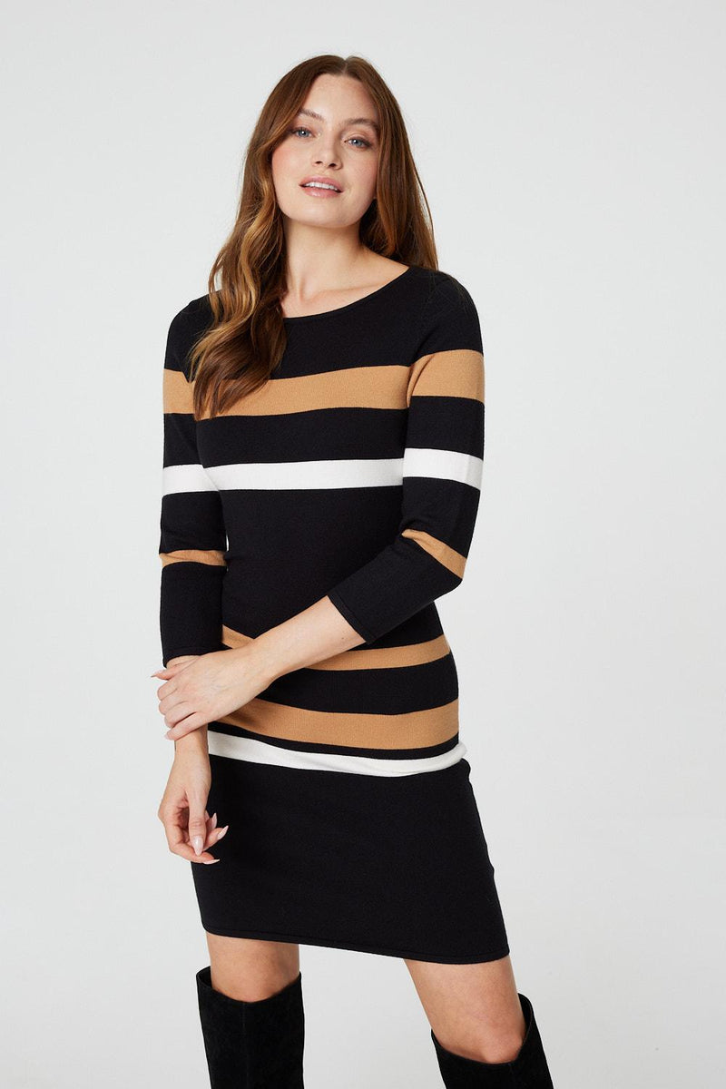 Black | Striped Bodycon Knit Dress