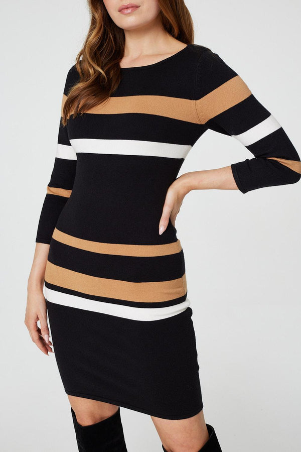 Black | Striped Bodycon Knit Dress