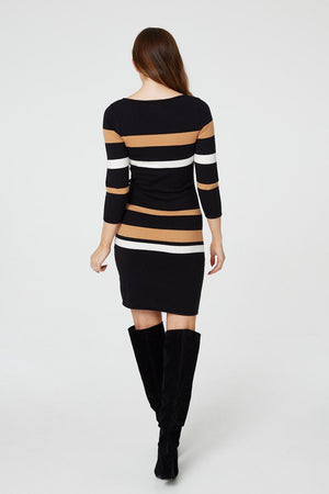Black | Striped Bodycon Knit Dress