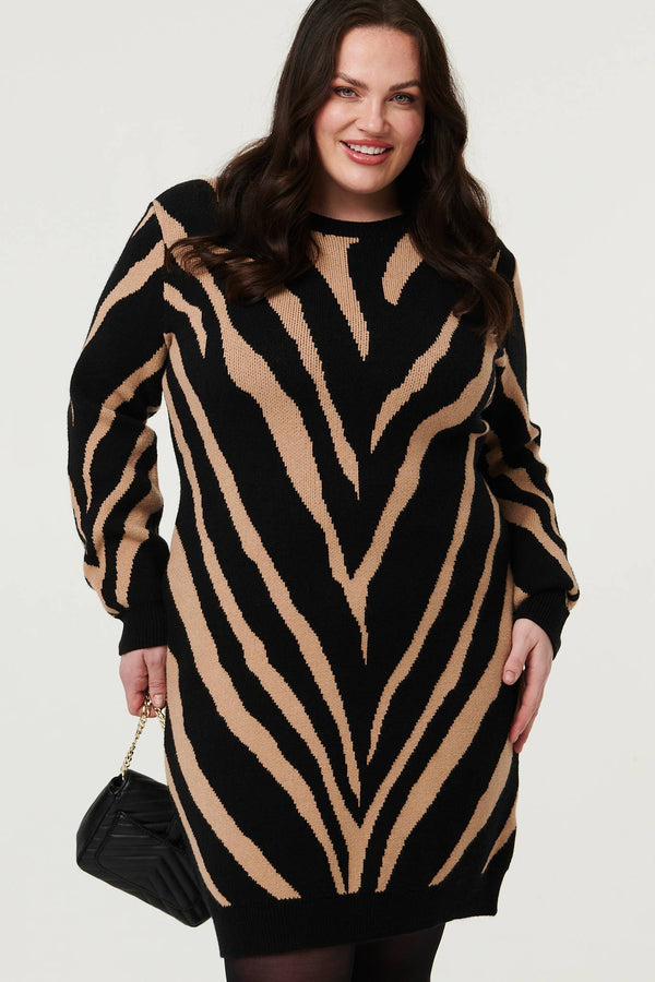 Black | Animal Print Short Knit Dress
