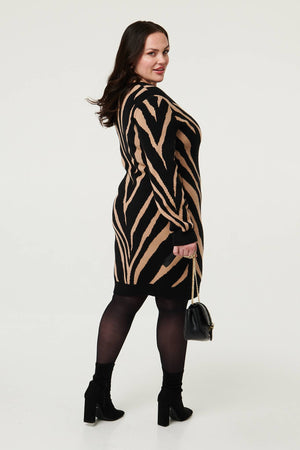 Black | Animal Print Short Knit Dress