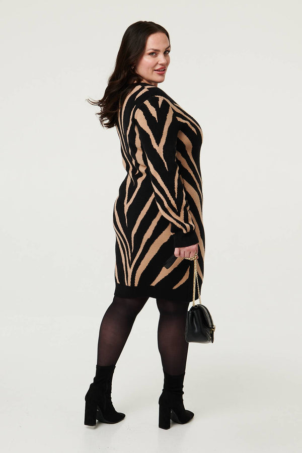Black | Animal Print Short Knit Dress