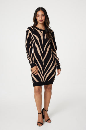 Black | Animal Print Short Knit Dress