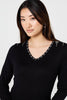 Black | Printed Knit Dress With Removable Scarf
