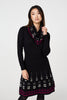 Black | Printed Knit Dress With Removable Scarf
