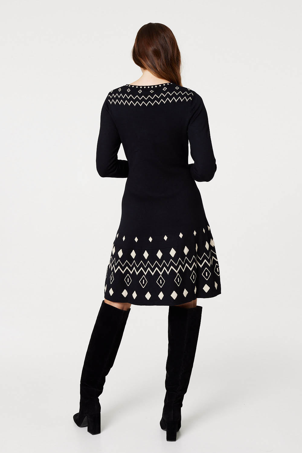 Black | Printed Knit Skater Dress