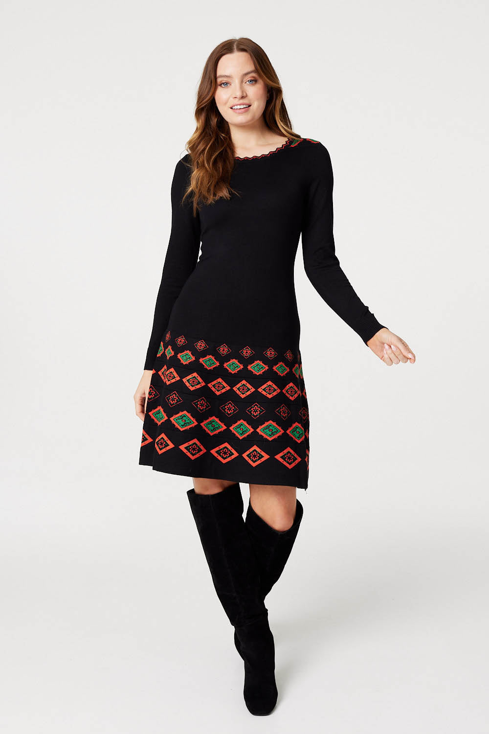 Printed Fit & Flare Knit Dress