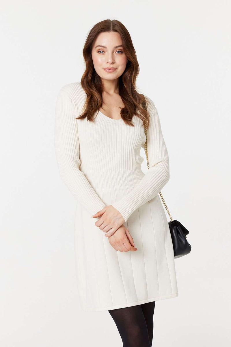 Plain Ribbed Knit Mini Dress | Izabel London Plain Ribbed Knit Mini Dress | Izabel London