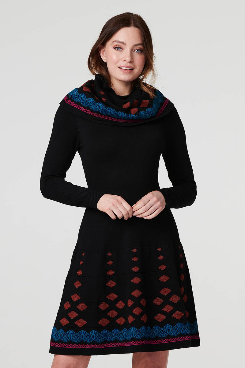 Printed fit and flare dress hot sale