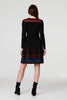 Black | Printed Fit & Flare Dress with Scarf