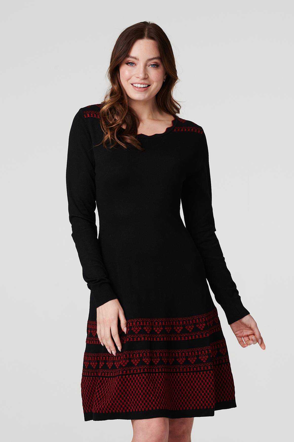 Black | Nordic Print Knitted Skater Dress