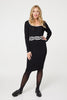 Black | Belt Detail Knee Length Bodycon Dress
