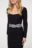 Black | Belt Detail Knee Length Bodycon Dress

