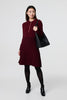 Red | Zip Collar Pleated Knit Dress
