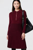 Red | Zip Collar Pleated Knit Dress
