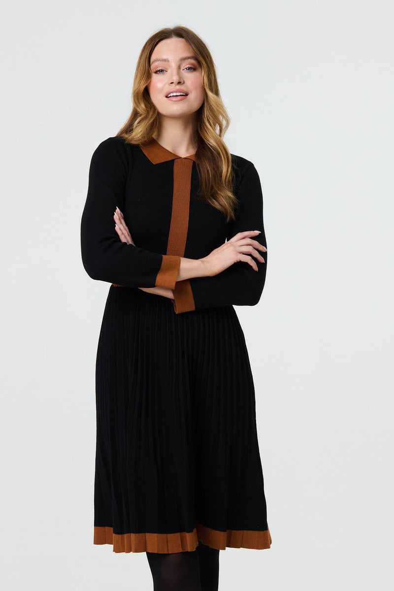 Border Print Polo Collar Knit Dress | Izabel London Border Print Polo Collar Knit Dress | Izabel London