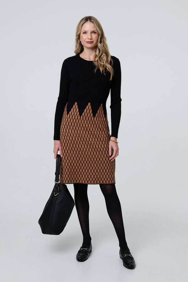 Black | Printed Long Sleeve Jumper Dress