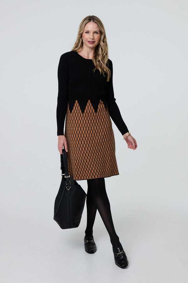 Black | Printed Long Sleeve Jumper Dress