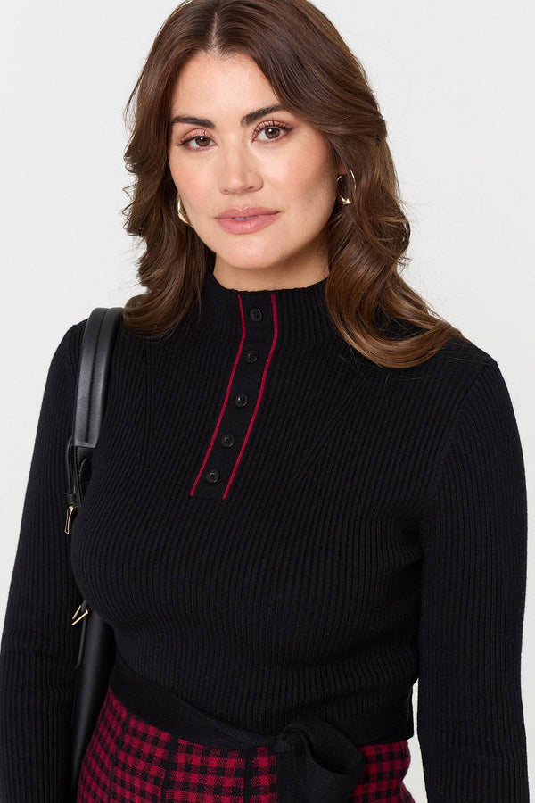 Black | Checked Pleated Knee Length Jumper Dress
