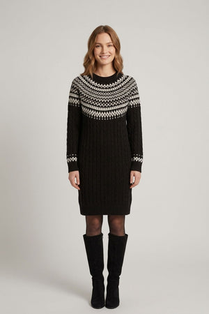 Black | Aztec Print High Neck Midi Jumper Dress
