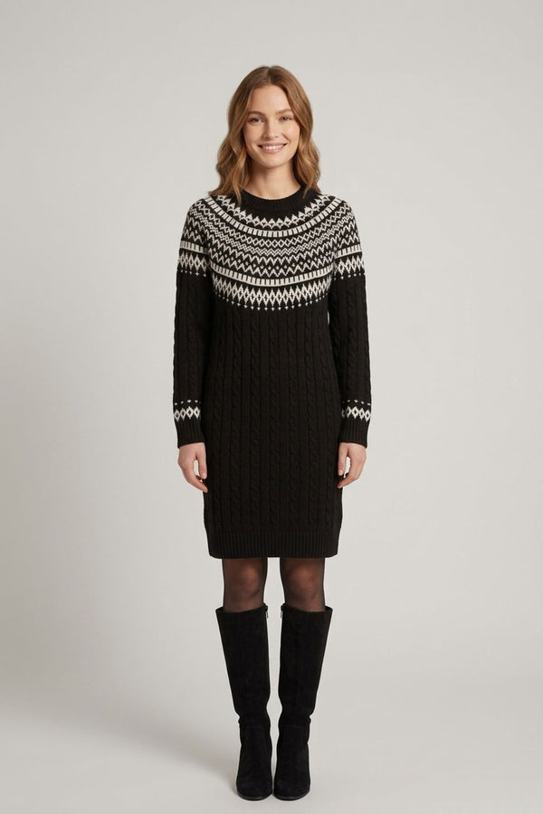 Black | Aztec Print High Neck Midi Jumper Dress