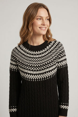 Black | Aztec Print High Neck Midi Jumper Dress
