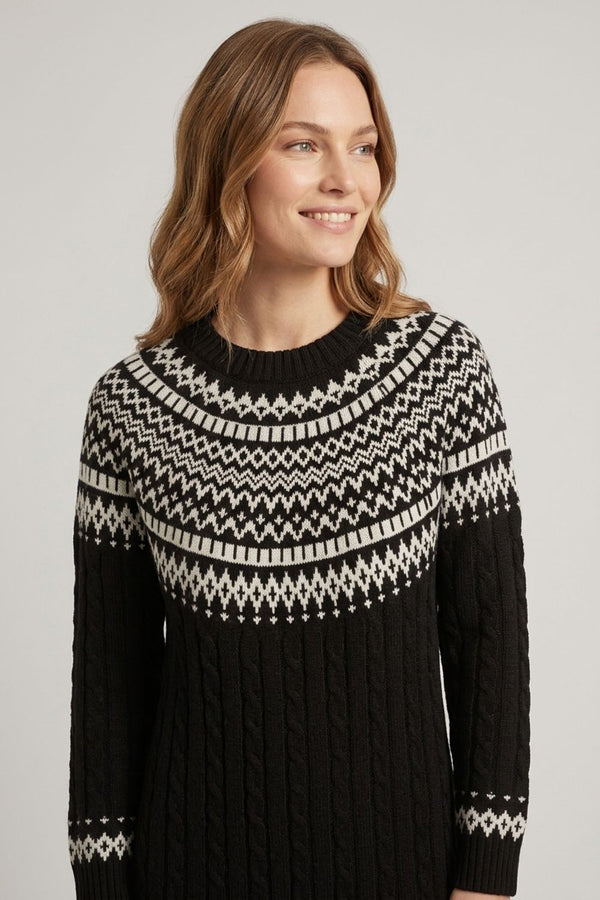 Black | Aztec Print High Neck Midi Jumper Dress