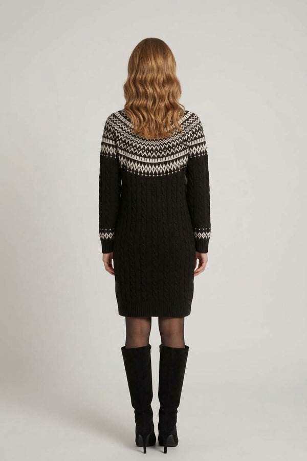 Black | Aztec Print High Neck Midi Jumper Dress