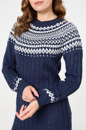 Navy | Nordic Print High Neck Jumper Dress