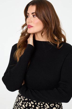 Black | Animal Print Contrast Knit Midi Dress
