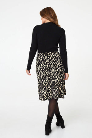 Black | Animal Print Contrast Knit Midi Dress
