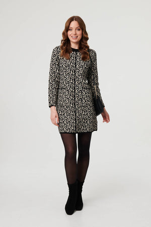 Black | Animal Print Short Knit Shift Dress
