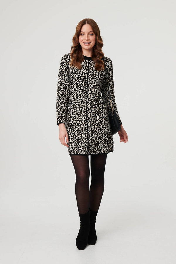 Black | Animal Print Short Knit Shift Dress
