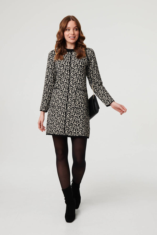 Black | Animal Print Short Knit Shift Dress
