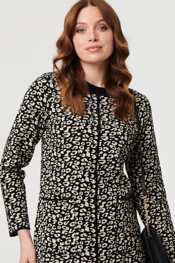 Black | Animal Print Short Knit Shift Dress
