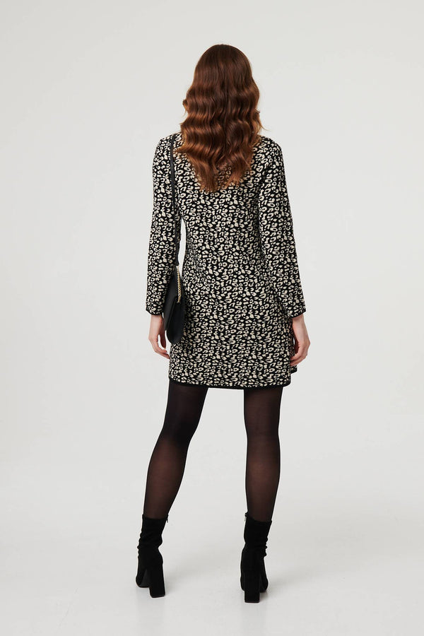 Black | Animal Print Short Knit Shift Dress
