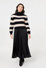 Black | Striped High Neck Pleat Knit Maxi Dress
