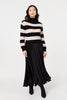 Black | Striped High Neck Pleat Knit Maxi Dress

