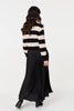 Black | Striped High Neck Pleat Knit Maxi Dress
